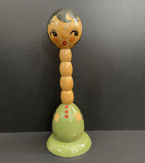 Antique 1920s Art Deco Painted Wood Flapper Hat Stand Display Figural Lady Head